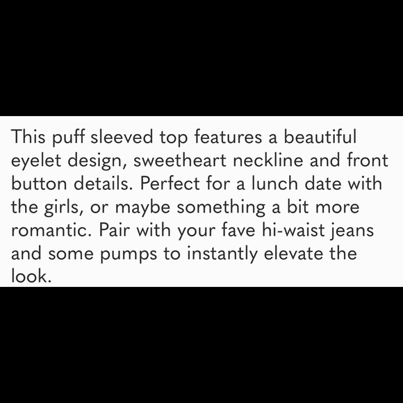 New Top, Puff Sleeves, Open Eyelet Design, NEW - Picture 2 of 5